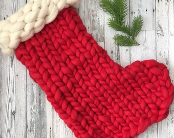 Chunky Knit 100% Merino Wool Christmas Stocking