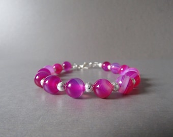 Rose Pink Banded Agate & Stardust Bead Bracelet Naturl with Sparkle!!