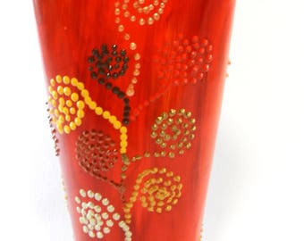 Vase En Verre Peint à La Main Vintage Années 60/70 - Décor Floral - Hauteur 23,2 Cm