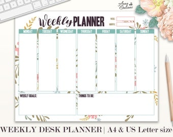 Weekly Planner Printable, Weekly Desk Planner, Weekly Planner Pad, Agenda, Student Planner, Daily Schedule, Floral Planner, Organizer, To do