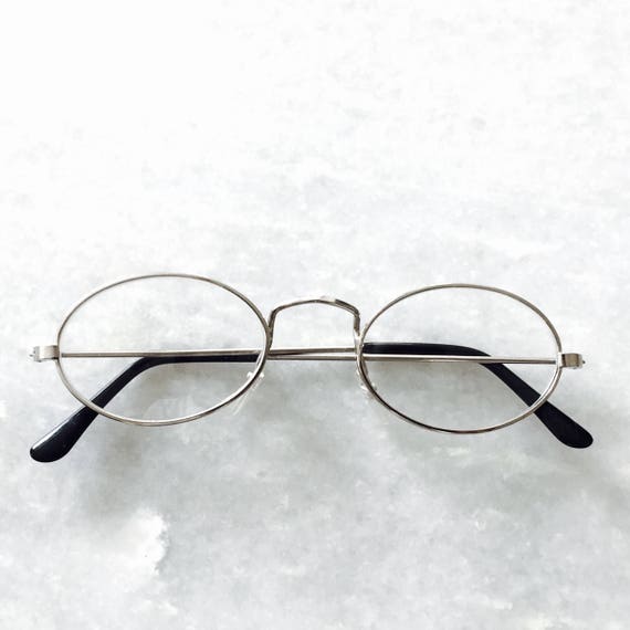 Vintage Chrome Clear Lens Oval Frame Minimal Design Spectacle