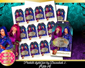 Descendants 2 Digital Printable Favor Tags, descendants 2 Custom Party,Descendant 2 Birthday, descendant Party, descendant Kit, Pack, Custom