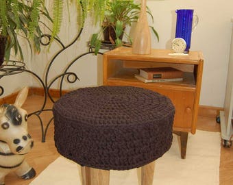 Knitted pouf ,Floor Round Pouf - Ottoman wooden legs, Footstool,Boho Furniture