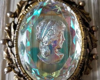 Estate Juliana D & E Style Aurora Borealis Cameo Brooch