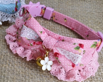 Wild strawberry-patterned pink and blue cat collars