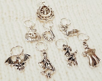 Halloween stitch markers, knitting stitch markers, stitch marker, skeleton stitch marker, ghost stitch marker, spider web stitch marker,