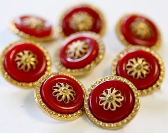 8 Red and Yellow Metal Buttons