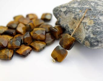 Tigereye Gemstone Beads Square 8mm Tiger's Eye Beads (8) X274