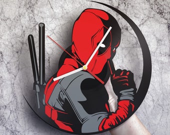 Deadpool wall art, Wall clock made of vinyl record, Deadpool birthday party, Deadpool mask, Superhero gifts for boys, Wade Wilson