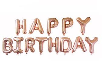 New Rose Gold 16" Foil Balloons 'Happy Birthday' gold letters balloon 1st party ( hang or stick )
