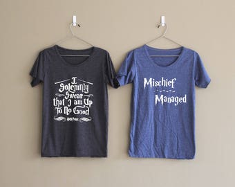I Solemnly Swear That I am up to no Good Shirt Mischief Managed Shirt Harry Potter Couple Shirts Valentines Gift TShirt T-Shirt T Shirt Top