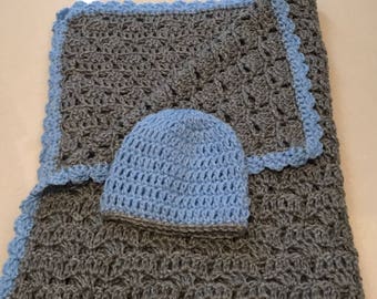 Crochet Newborn Beanie and Blanket Prop