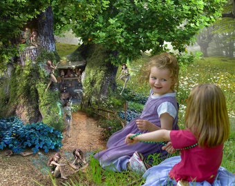 Fairy tree, digital background, composite,fairy house, fairy wings, fairy tale, fairy dust, fantasy background, forest, magical,children