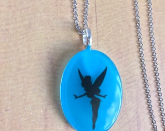 Pendant , oval resin , tinkerbell design
