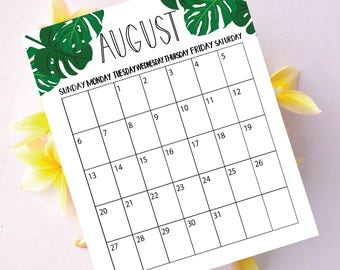 Wall Calendar 2017, Printable Calendar, Printable, Calendar 2017, Calendar, Desk Calendar, Tropical Leaf, Monstera, 2017, Wall Decor
