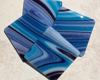 Fused Glass Coasters Blue Aqua Swirl (set of 4)