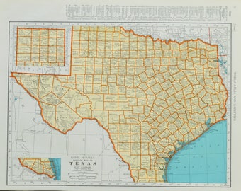 1942 Texas Map - Vintage Map - Mid Century Map - Antique Texas Map - Vintage Texas Map - United State Map - Antique US Map - 39/070817