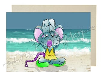 Mouse yoga, CarteYoga card Relaxation, happy, sports card congratulations card, card training