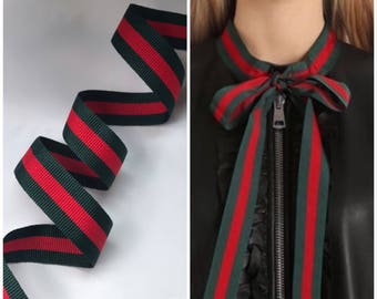 Grosgrain ribbon green/red 0.8 inch wide