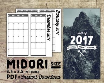 Printable Year Planner Insert, Midori Traveler's Notebook Insert, Midori Size Grid Insert for Traveler's Notebook Planner, Instant Download