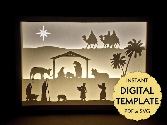Download Template Christmas Nativity Paper Cut File Silhouette Light