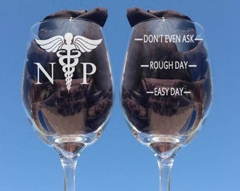 Nurse Practitioner Gifts, NP Gift, Personalized Wine Glasses, Custom Wine Glasses, Gifts for Her, Personalize it with a Name on the Front