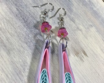 Paper quilled, glass beaded earrings for gifts, special occasion, first anniversary