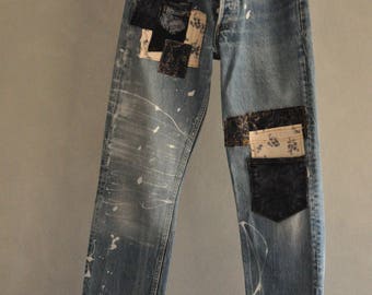 LEVIS 501 30 32 33 34 36 Jeans Levis Vintage Levi hige Waist Vintage Mom Jeans emboridered demin 80s 90s clothing slime patched painted