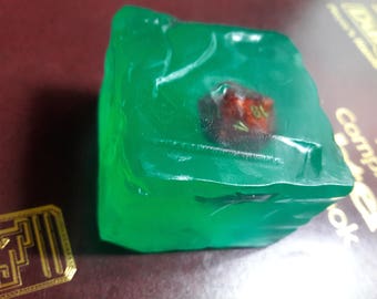 Dungeon Monster Gelatinous Cube Soap With Polyhedral Dice inspired by Dungeons and Dragons and Critical Role