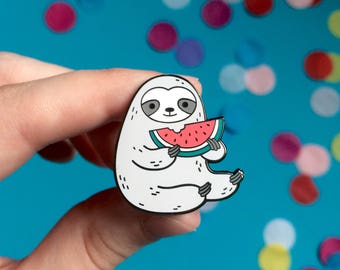 Sloth enamel pin, Watermelon pin, Cute enamel pin, Cute pins, hard enamel pin, Sloth pin, Sloth gifts, Watermelon, Summer pins, Lapel pin