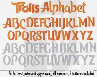 Trolls Alphabet, Trolls Letters, Trolls Font, Trolls Numbers, Trolls Cliparts, Trolls Invitation, Trolls Party, 300ppi, HD