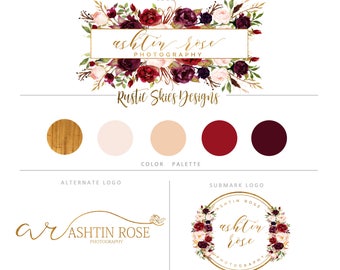 Floral Branding kit, Floral logo, Watermark, Photography logo, Calligraphy logo, gold, Custom logo, Premade logo, Camera Logo, boutique logo