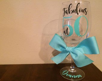 50th Birthday Wine Glass | | Fabulous at 50 | 50th Birthday Gift For Women | 50th Birthday Gift