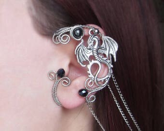 Silver Ear Cuff Dragon Ear Cuff Wire Jewelry No Piercing Ear Cuffs Wire Jewelry Wire wrapped ear cuffs Jewelry