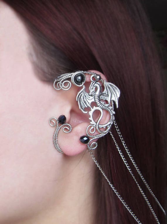 Silver Ear Cuff Dragon Ear Cuff Wire Jewelry No Piercing Ear