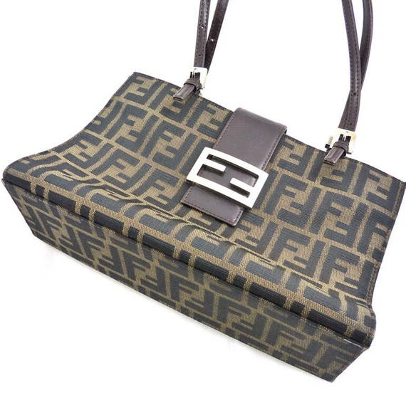 Items similar to Authentic FENDI monogram Hand Bag Canvas and Leather ...