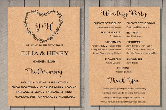 Printable Wedding Program Template Card Floral Rustic Heart Ceremony Editable Text INSTANT DOWNLOAD MS Word W8 Printable Wedding Program Template Card Floral Rustic Heart Ceremony Editable Text INSTANT DOWNLOAD MS Word W8
