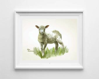 ORIGINAL watercolor painting, 11 x 15 inches, Lamb watercolor, Original lamb, Original animal, Lamb painting, Farm painting, Lamb portrait