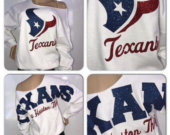 ON SALE Texans off the shoulder sweatshirt | Houston Texans Sweatshirt | Oversized print | Bling sweatshirt