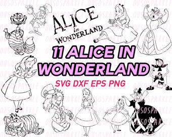 alice in wonderland svg, clipart, cut files, decal, stencil, silhouette, png, eps, dxf, cricut, sizzix, vinyl, line art,