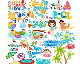 INSTANT DOWNLOAD - Pool Party, Pool Party Pop Art Text, Pool Party Clipart, Pool Party Theme, Summer Clipart, Pool Party Idea, Clipart