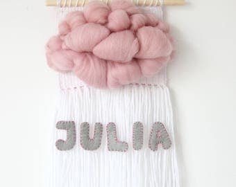 Personalised tapestry with baby name / Woven cloud / Name wall hanging / Nursery tapestry weaving / Personalised gift / Wall hanging