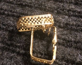 Vintage gold tone square clip on hoop earrings