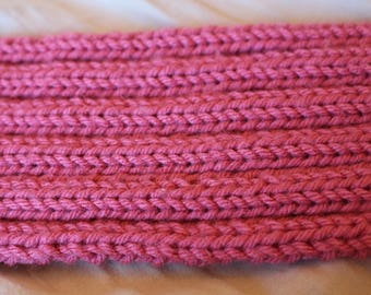 Pink Hand Knit Ribbed Scarf-Acrylic-4"x63"