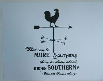 Southern home decor art print, rooster, weather vane, farm house.