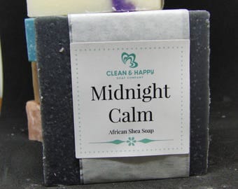 Handmade Soap "Midnight Calm" Black Shea Butter and charcoal Soap by Clean & Happy (1 bar of soap)