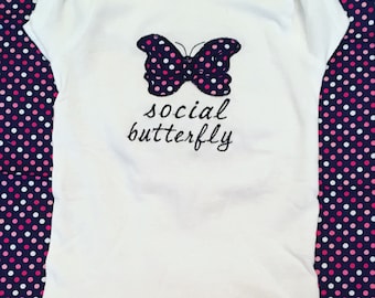 Social butterfly applique bodysuit tshirt Bib Burp cloth