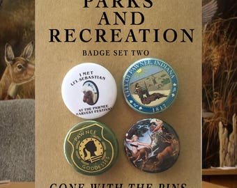Parks and Recreation TV Show Badges, Buttons, Pins, Pinback Buttons (Pawnee Goddesses, Lil' Sebastian, Leslie Knope, Ron Swanson)