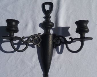 vintage cast iron double candle wall sconce