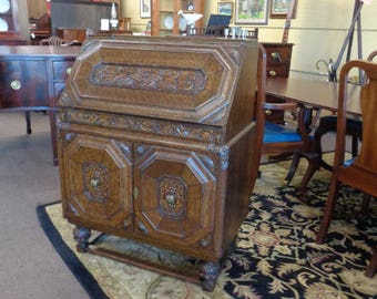 Highly Carved English Oak Cantilever Desk, ca. 1920   Inv #2477B